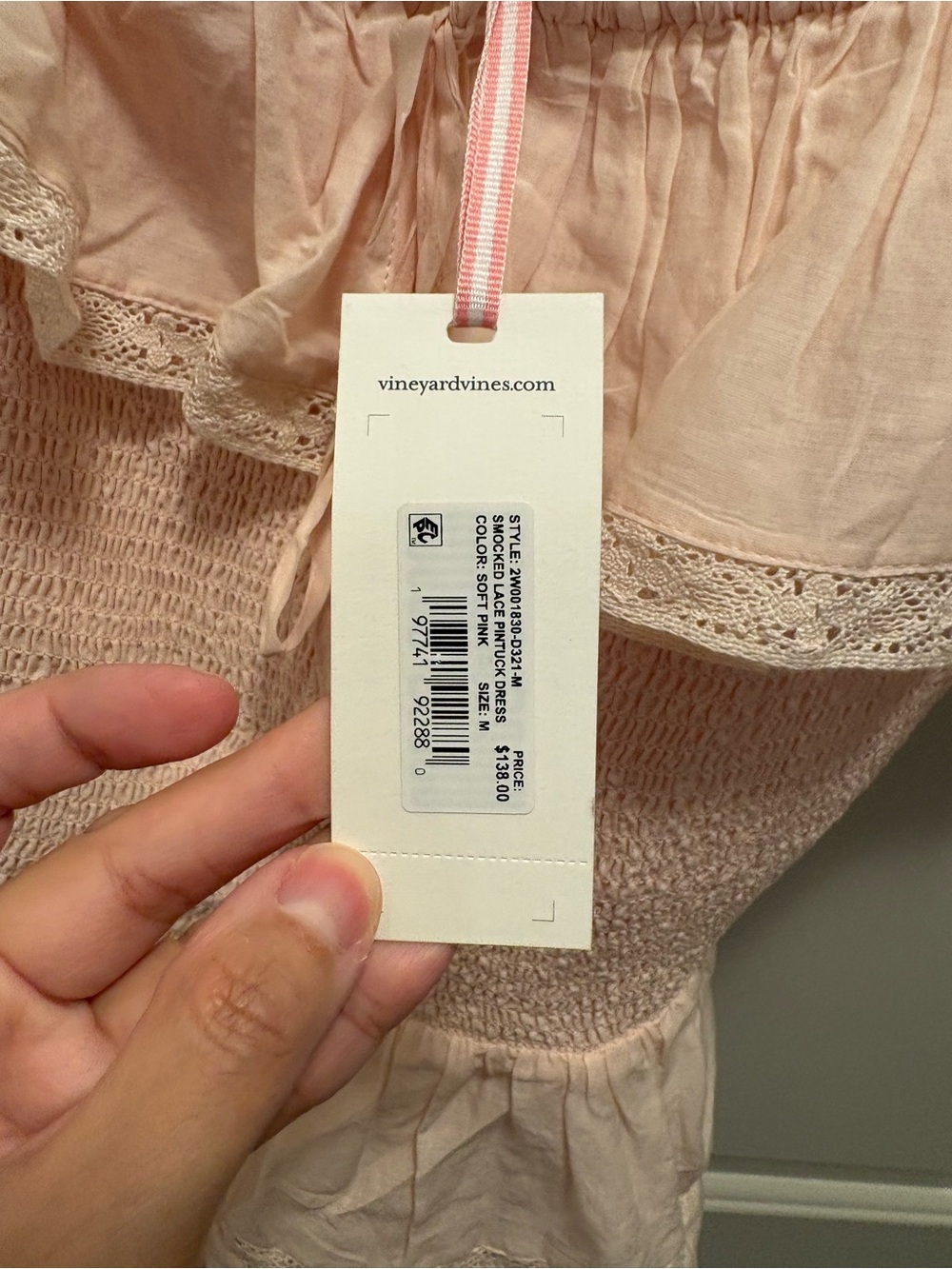 Light Pink Peach Smocked Ruffle Peplum Cami Top Vineyard Vines NWT Size M - Picture 6 of 7